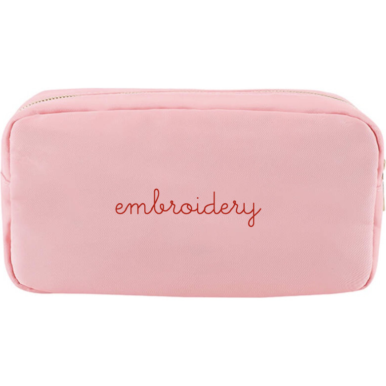 Personalized Script Embroidered Small Pouch, Pink - Makeup Bags - 1