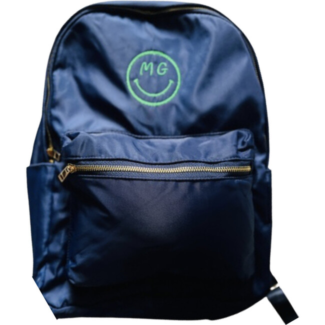 Personalized Smiley Embroidered Backpack, Navy