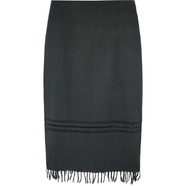 Women's Lombok Side Zip Fringe Hem Skirt, Black