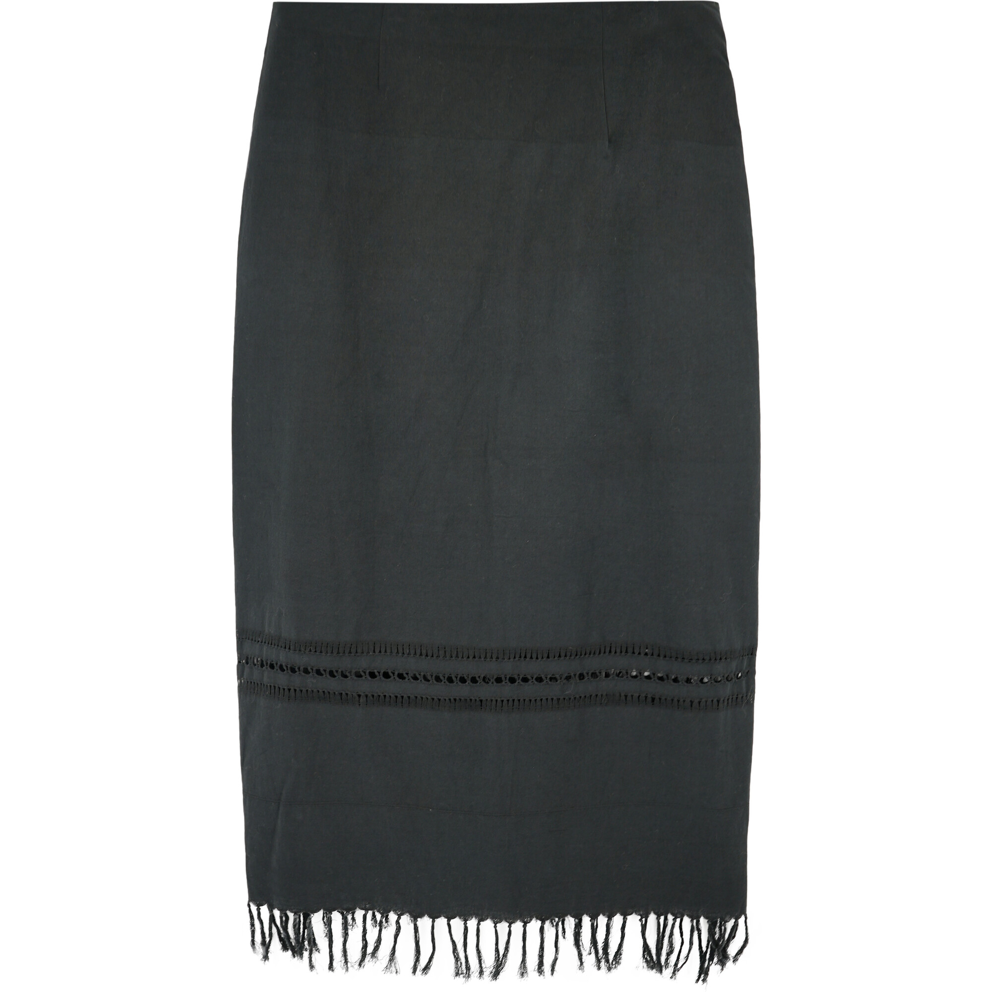 Women's Lombok Side Zip Fringe Hem Skirt, Black - Skirts - 1