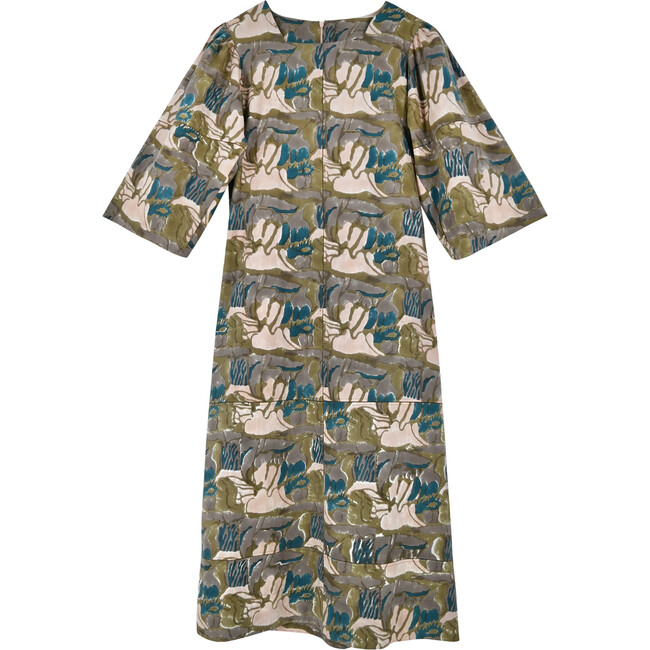 Women's Provence Block-Print Gathered Shoulder Straight Fit Dress, Moss Reef