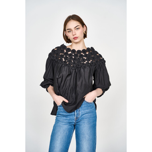 Women's Rosenberg Quilt Pattern Pullover Blouse, Black