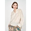 Women's Florence Smocked Shoulder Oversized Cuff Blouse, Ivory Jamdani - Blouses - 5