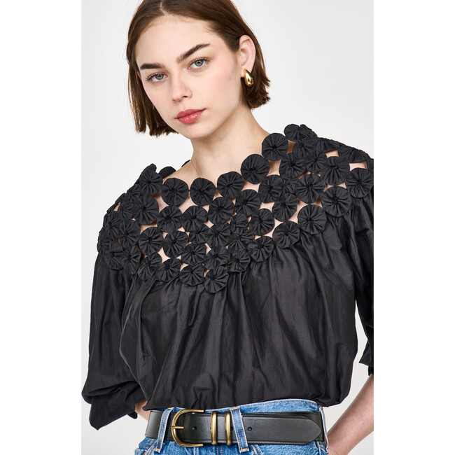 Women's Rosenberg Quilt Pattern Pullover Blouse, Black - Blouses - 3