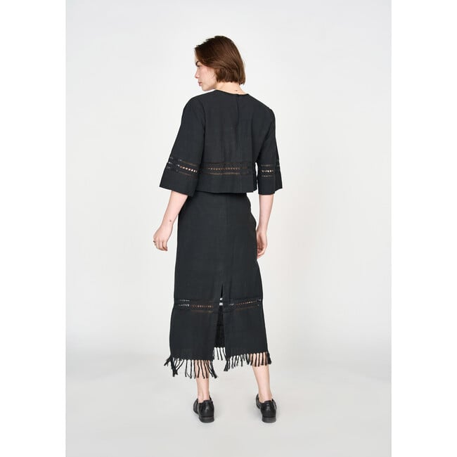 Women's Lombok Side Zip Fringe Hem Skirt, Black - Skirts - 3