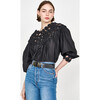 Women's Rosenberg Quilt Pattern Pullover Blouse, Black - Blouses - 5
