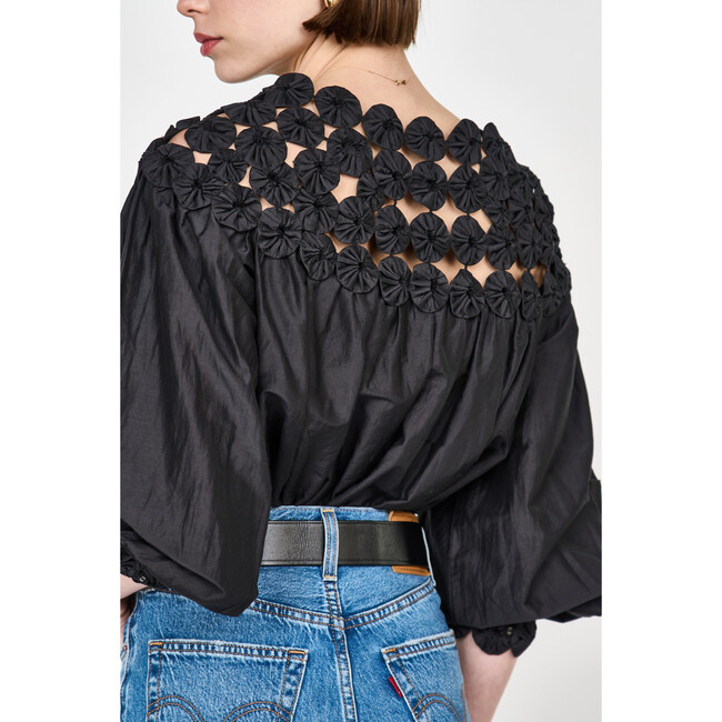 Women's Rosenberg Quilt Pattern Pullover Blouse, Black - Blouses - 4