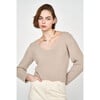 Women's Bellagio V-Neck Scalloped Trim Sweater, Taupe - Sweaters - 4