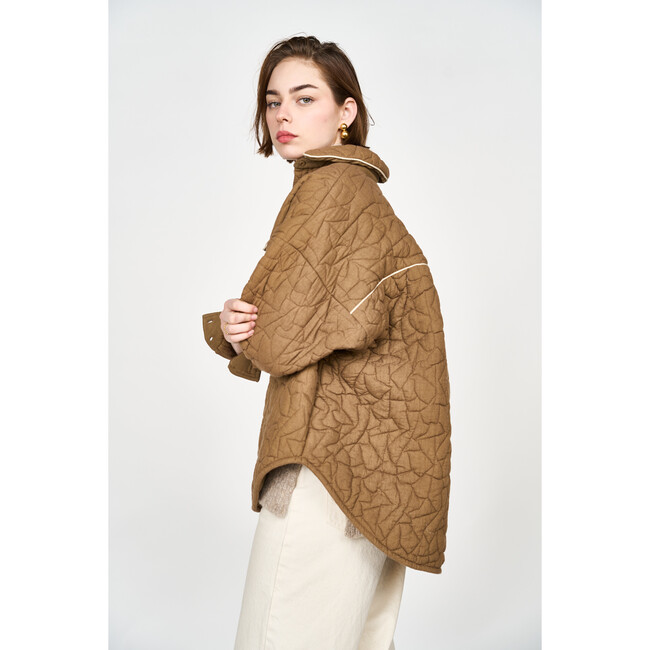 Women's Kyoto 3-Quarter Sleeve Oversized Jacket, Quilted Tannin - Jackets - 5