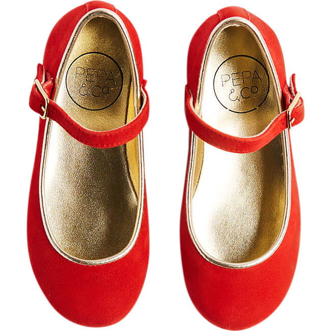 Suede Piped Mary Jane Shoes, Red