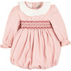 Hand-Smocked Ruffle Collar Romper, Rose Pink - Onesies - 1 - thumbnail