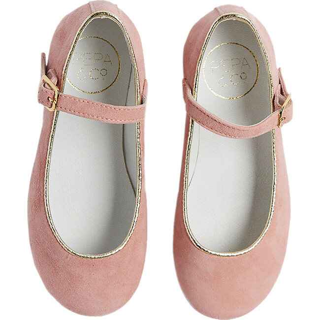 Girls Suede Piped Mary-Jane Shoes, Pink