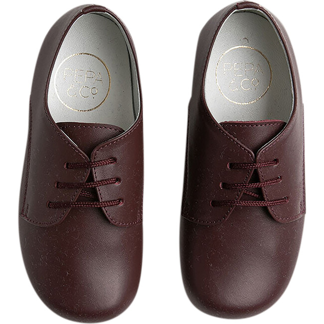Leather Round Toe Lace-Up Shoes, Burgundy