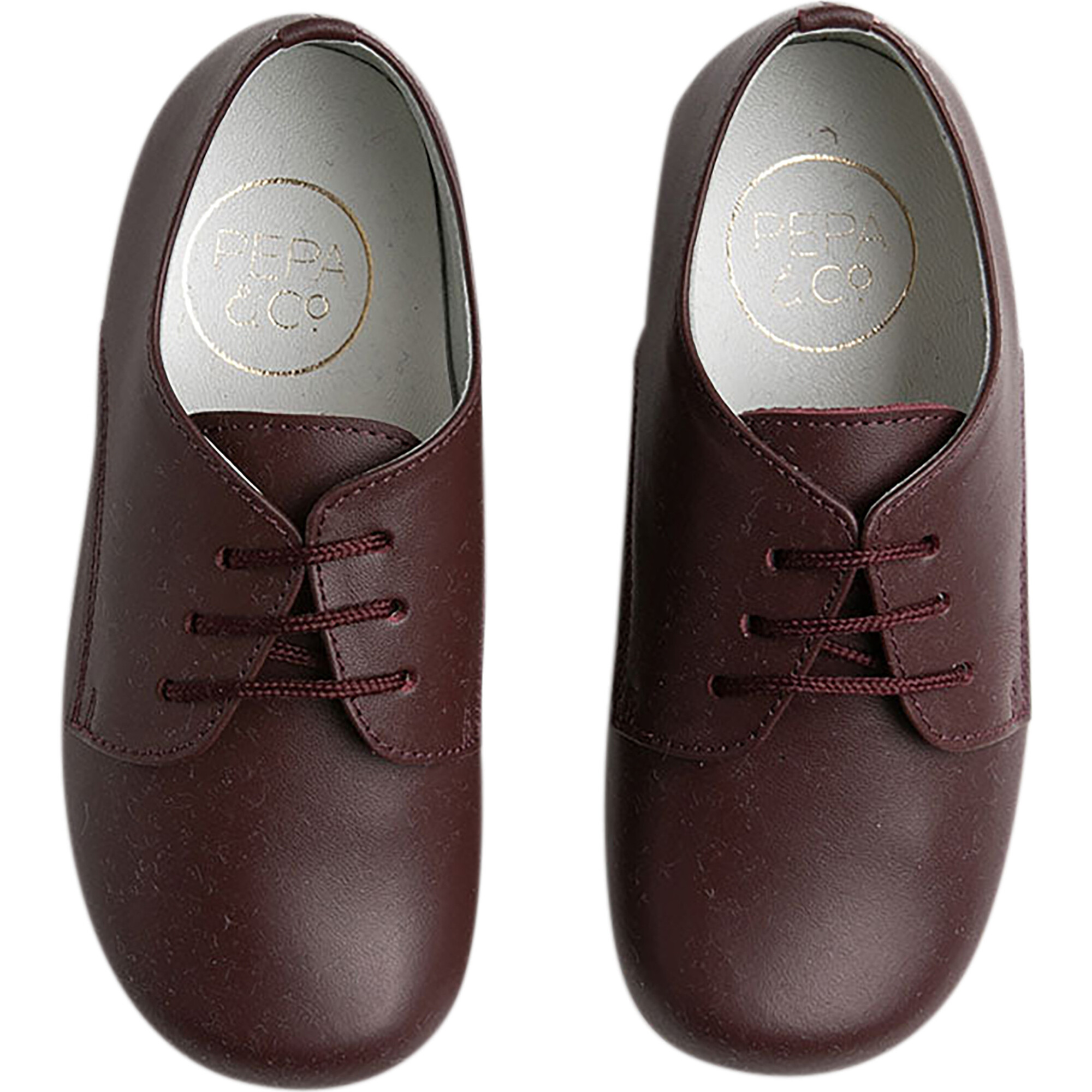 Leather Round Toe Lace-Up Shoes, Burgundy - Dress Shoes - 1