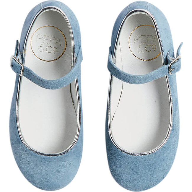 Girls Suede Piped Mary Jane Shoes, Baby Blue
