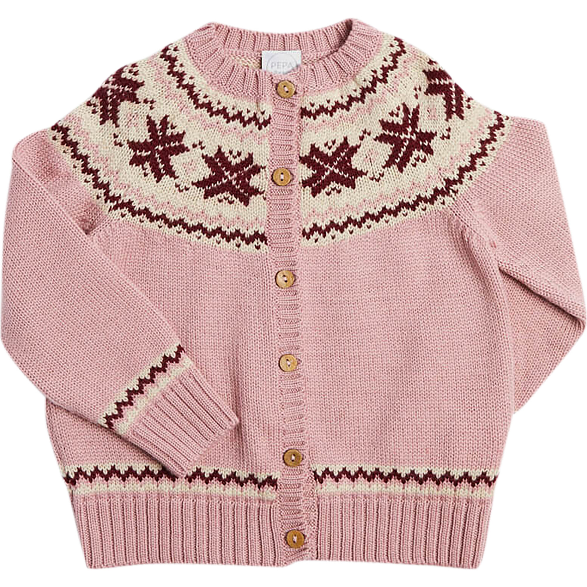 Classic Fair Isle Ribbed Cuff Cardigan, Pink - Cardigans - 1