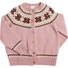 Classic Fair Isle Ribbed Cuff Cardigan, Pink - Cardigans - 1 - thumbnail