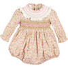 Floral Hand-Smocked Long Sleeve Romper, Pink - Onesies - 1 - thumbnail