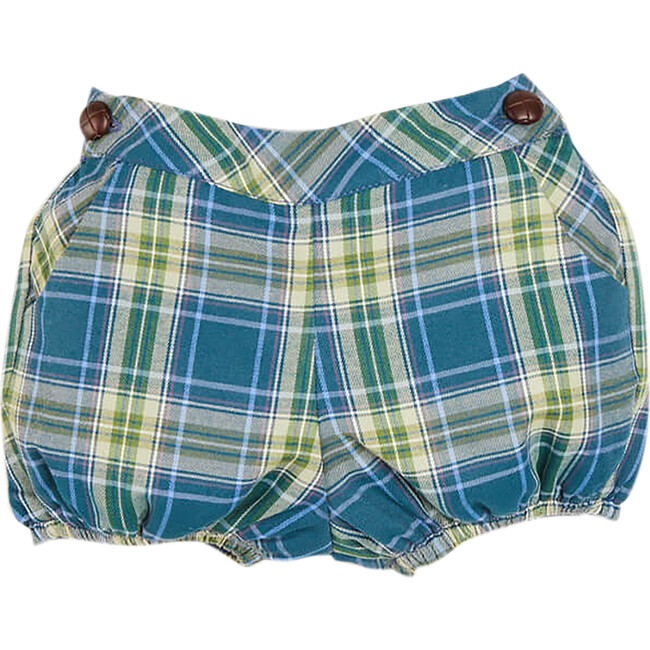 Check Leather Button Bloomers, Blue
