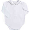 Embroidered Polo Collar Bodysuit, White - Onesies - 1 - thumbnail