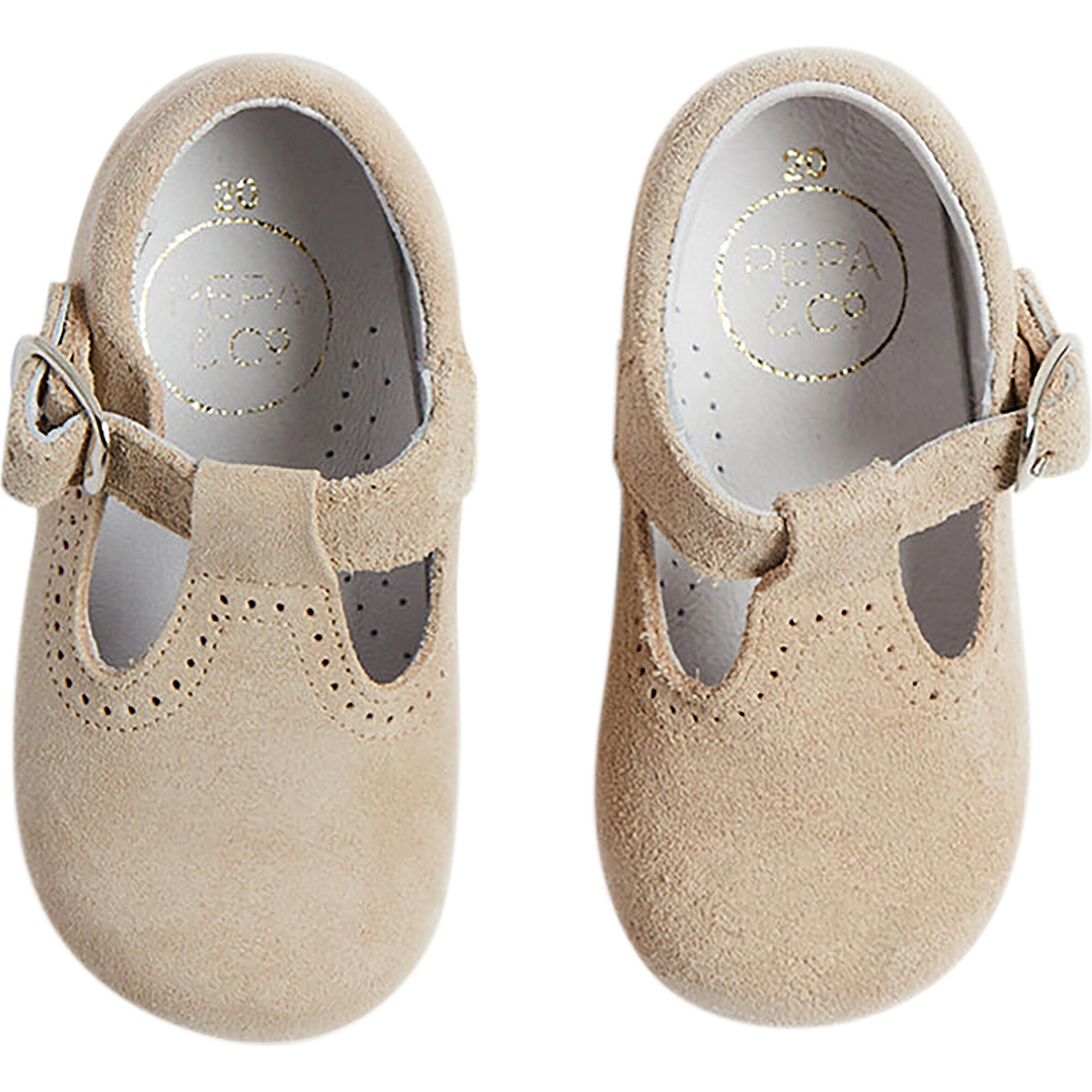 Baby Suede T-Bar Shoes, Beige - Dress Shoes - 1