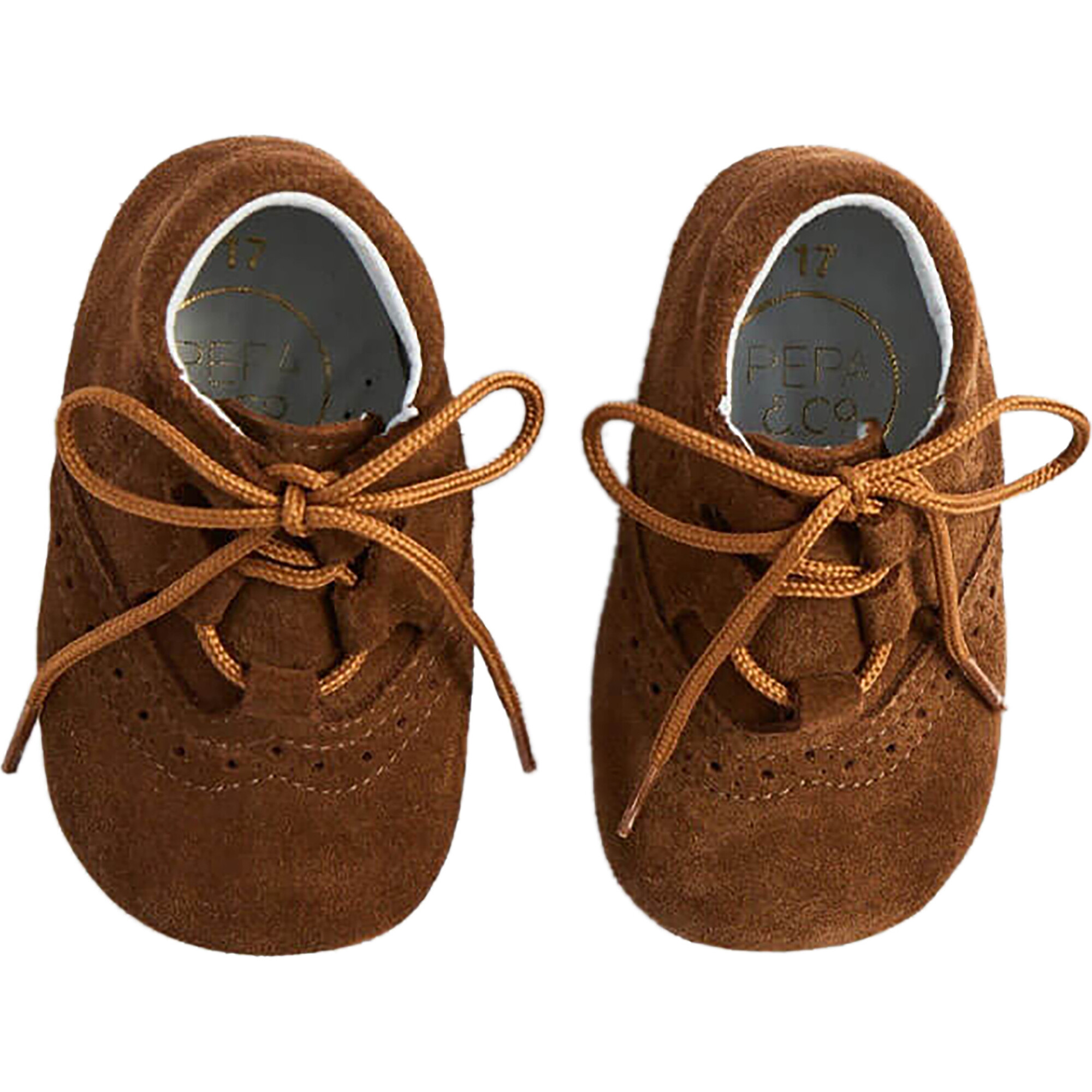 Baby Oxford Suede Pram Booties, Brown - Dress Shoes - 1