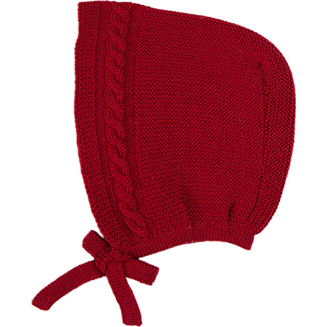 Cable Detail Knitted Bonnet, Red