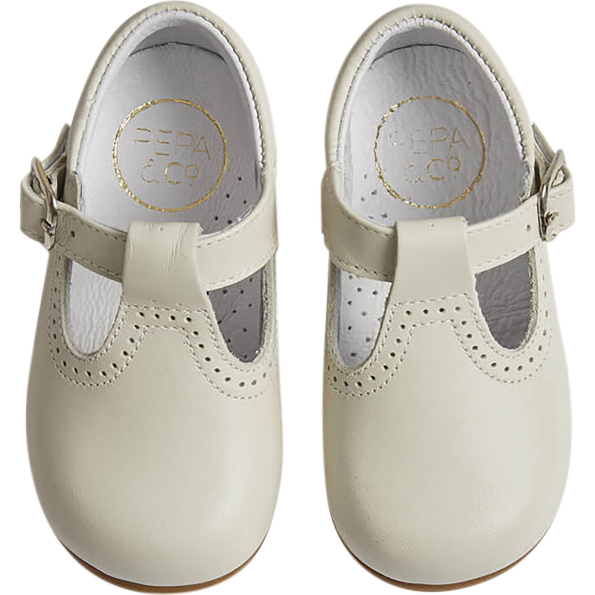 Baby Leather T-Bar Shoes, Ivory - Dress Shoes - 1
