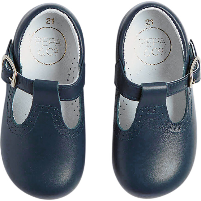 Baby Leather T-Bar Pram Shoes, Blue