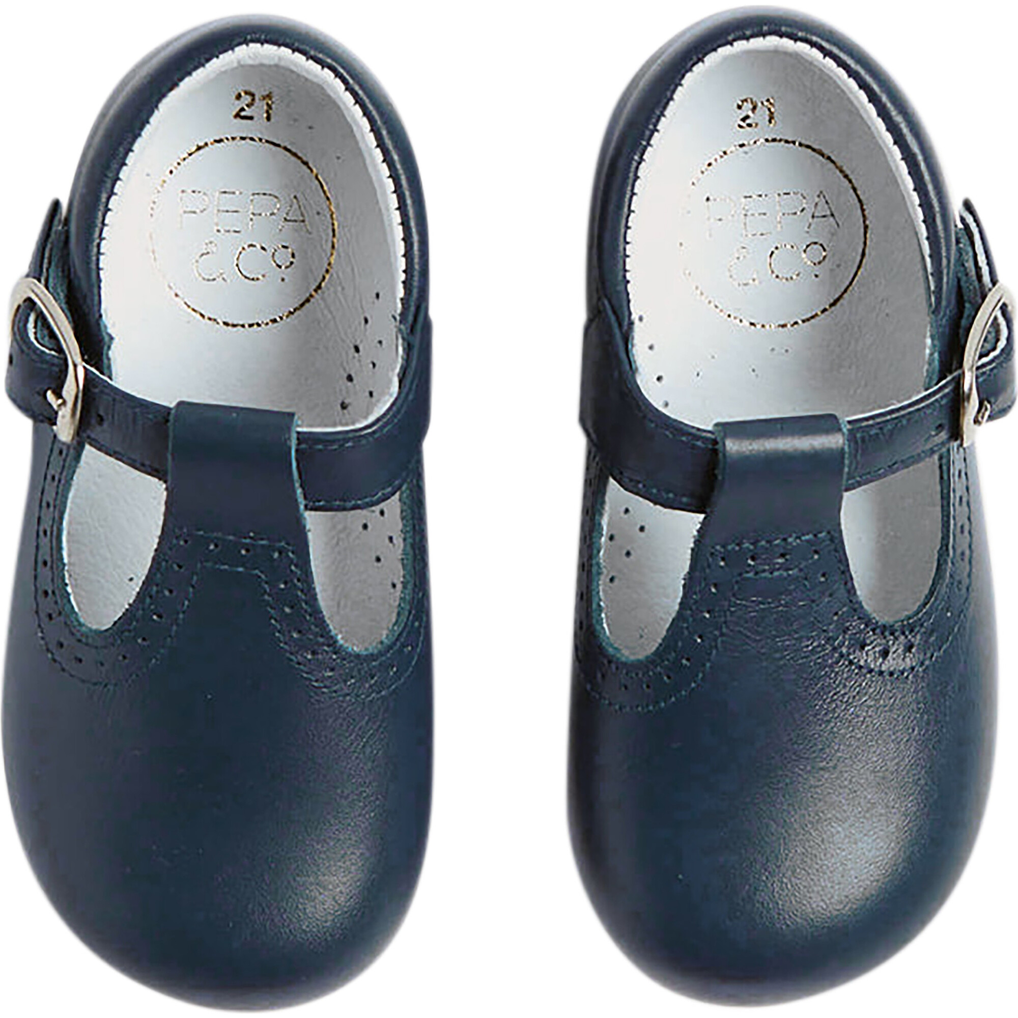 Baby Leather T-Bar Pram Shoes, Blue - Dress Shoes - 1