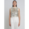 Women's Cora Crew Neck Sequins Sweater Tank, Ivory & Silver - Blouses - 2