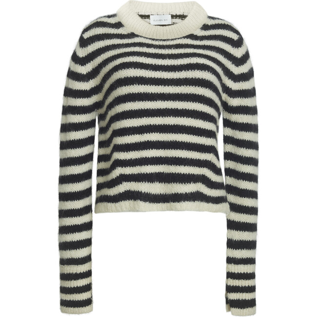 Women's Ava Striped Cropped Sweater, Ivory & Black