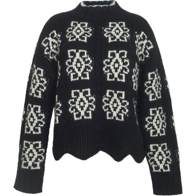 Women's Sienna Scandinavian Motif Relaxed Fit Sweater, Black & Ivory