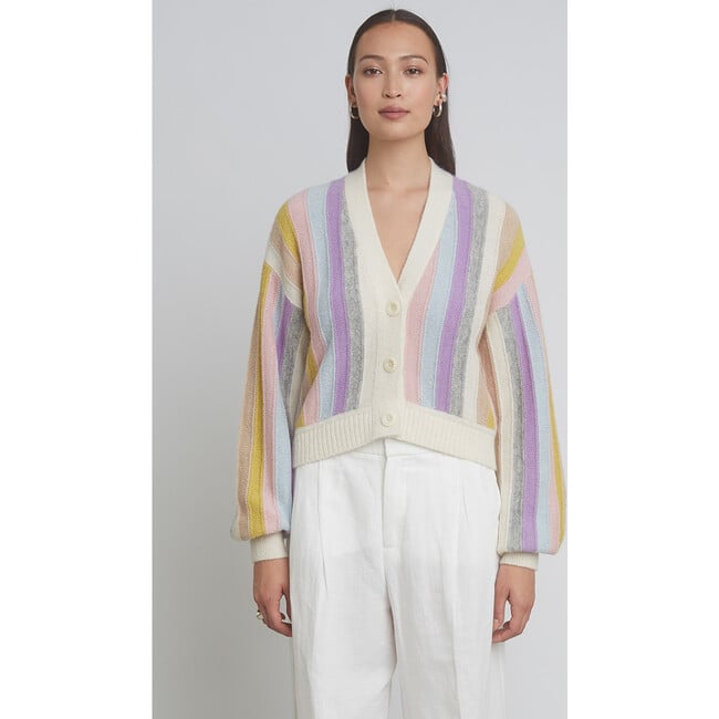 Women's Naomi Striped Blouson Sleeve Cardigan, Multicolors - Sweaters - 2