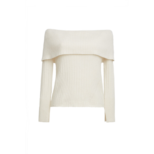 Women's Raya Wide Rib Knit Off-Shoulder Long Sleeve Sweater, Ivory