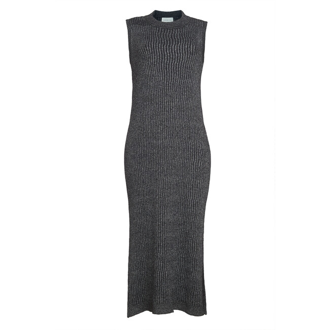 Women's Isla Lurex Wavy Rib Knit Long Tank Sweater Dress, Black & Silver