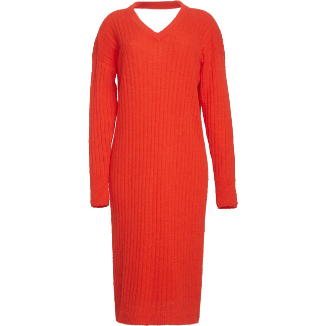 Women's Vera Wide Rib Knit Long Sweater Dress, Tomato