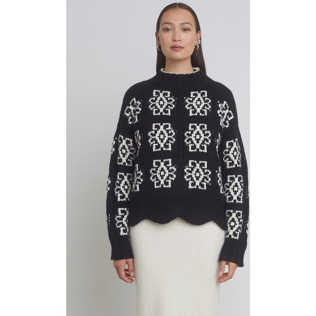 Women's Sienna Scandinavian Motif Relaxed Fit Sweater, Black & Ivory - Sweaters - 3