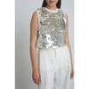 Women's Cora Crew Neck Sequins Sweater Tank, Ivory & Silver - Blouses - 5