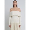 Women's Raya Wide Rib Knit Off-Shoulder Long Sleeve Sweater, Ivory - Sweaters - 2