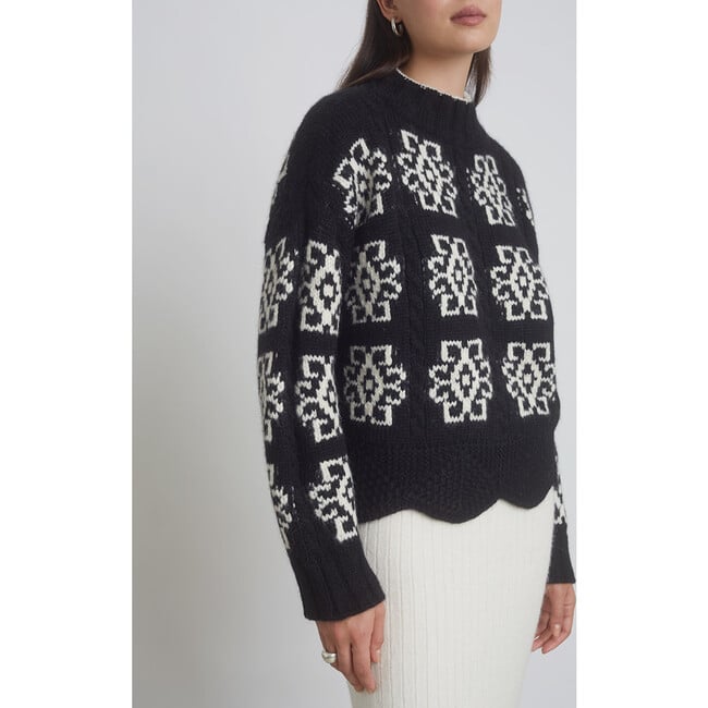 Women's Sienna Scandinavian Motif Relaxed Fit Sweater, Black & Ivory - Sweaters - 5