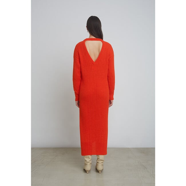 Women's Vera Wide Rib Knit Long Sweater Dress, Tomato - Dresses - 3