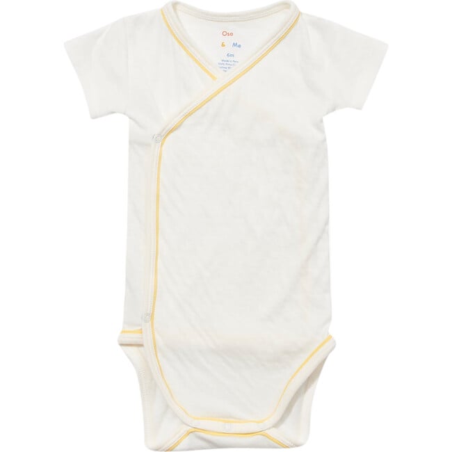 Crossbody Short Sleeve Onesie, Yellow Piping