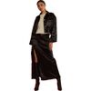 Women's Satin Frayed Long Skirt, Black - Skirts - 1 - thumbnail