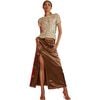 Women's Satin Frayed Long Skirt, Coffee - Skirts - 1 - thumbnail