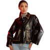 Women's Vegan Leather Cropped Studded Jacket, Black - Jackets - 2