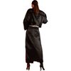 Women's Satin Frayed Long Skirt, Black - Skirts - 2