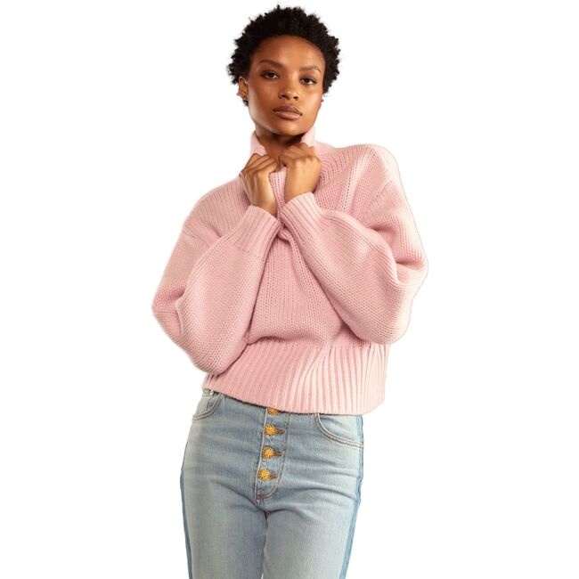 Women's Wool Turtleneck Sweater, Pink - Sweaters - 2