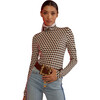 Women's Geometric Turle Neck Blouse, Taupe & Multicolors - Button Downs - 2