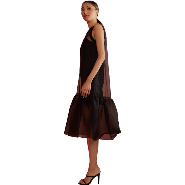 Women's Midi Organza Dress, Black - Dresses - 2